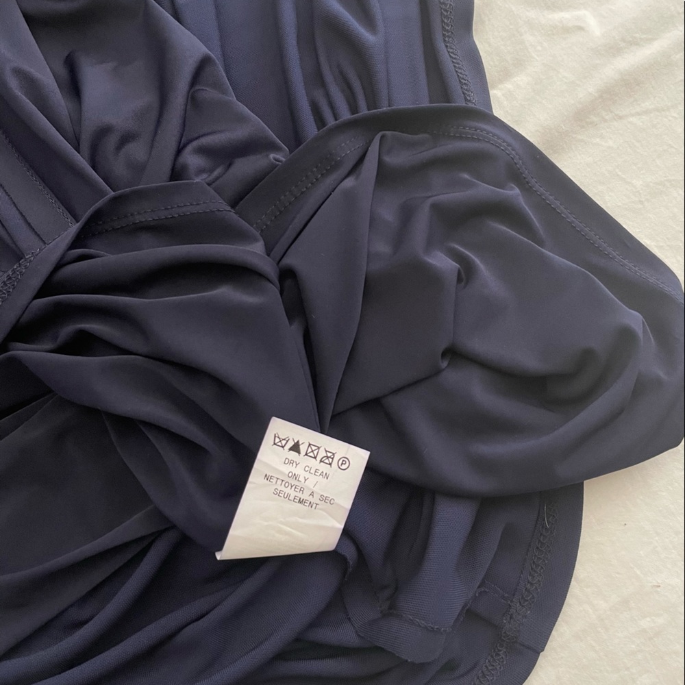 ABS by Allen Schwartz Navy Triangle Sleeve Deep V-Neck Gown - Picture 12 of 16